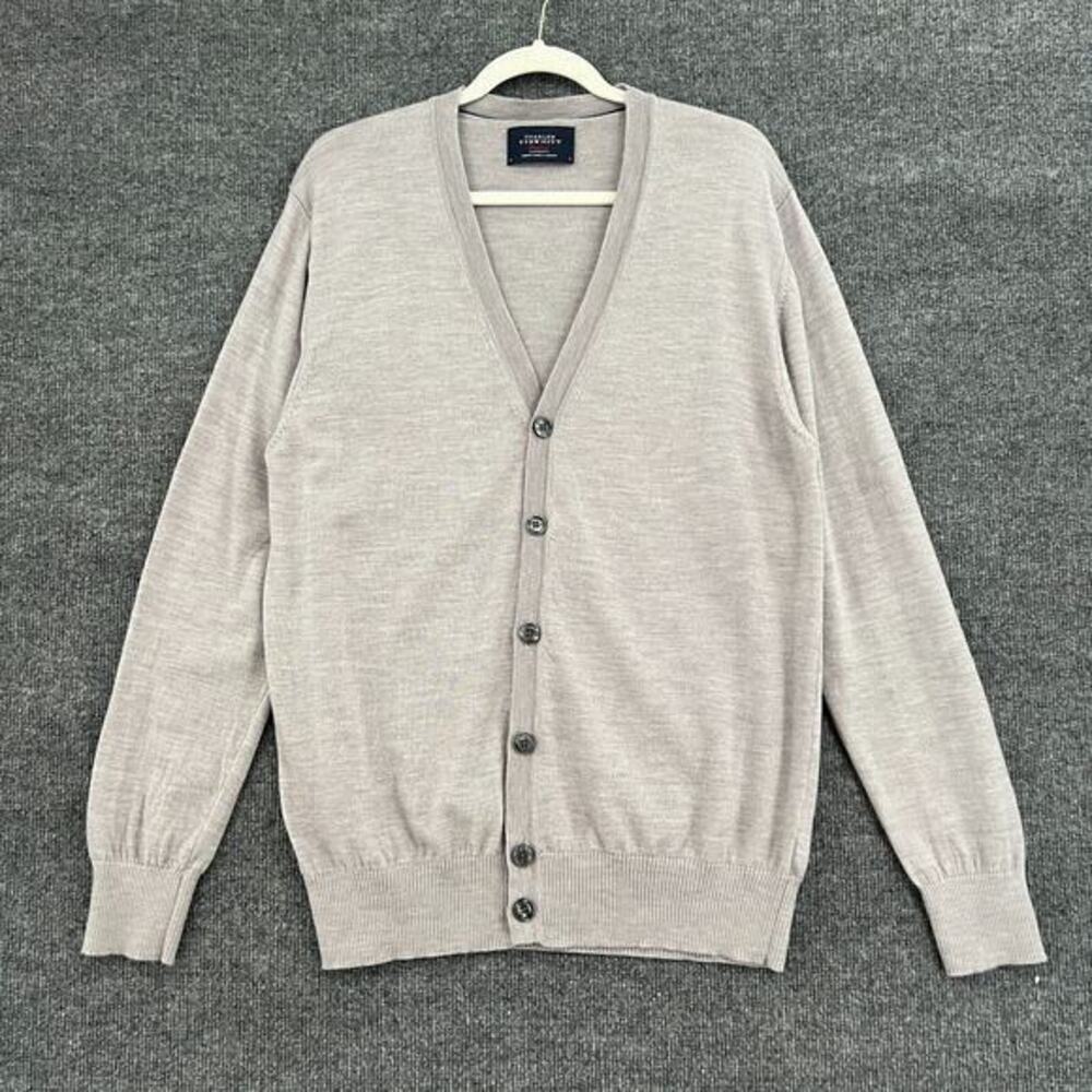 Charles Tyrwhitt Cardigan Sweater Mens Large Gray 100% Wool Button Front Grandpa